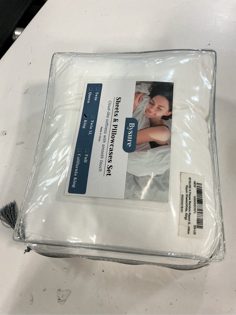 Condition photo showing New/Like New for bysure cooling quick-dry bed sheets set 6 pieces(white, king), 30-seconds fast absorbs sweat, 100% viscose derived from bamboo, friendly to hot sleepers or night flashes king pure white