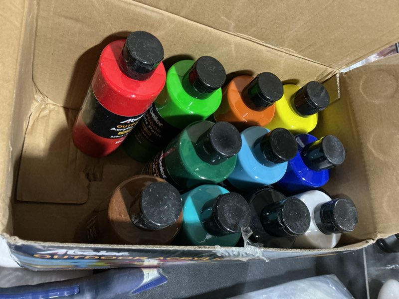 Condition photo showing As Is for abeier outdoor acrylic paint set, 15 vibrant colors (8.45oz/250ml large bottles), waterproof & uv resistant outdoor paint for rocks, wood, walls, garden statues, professional bulk art supplies