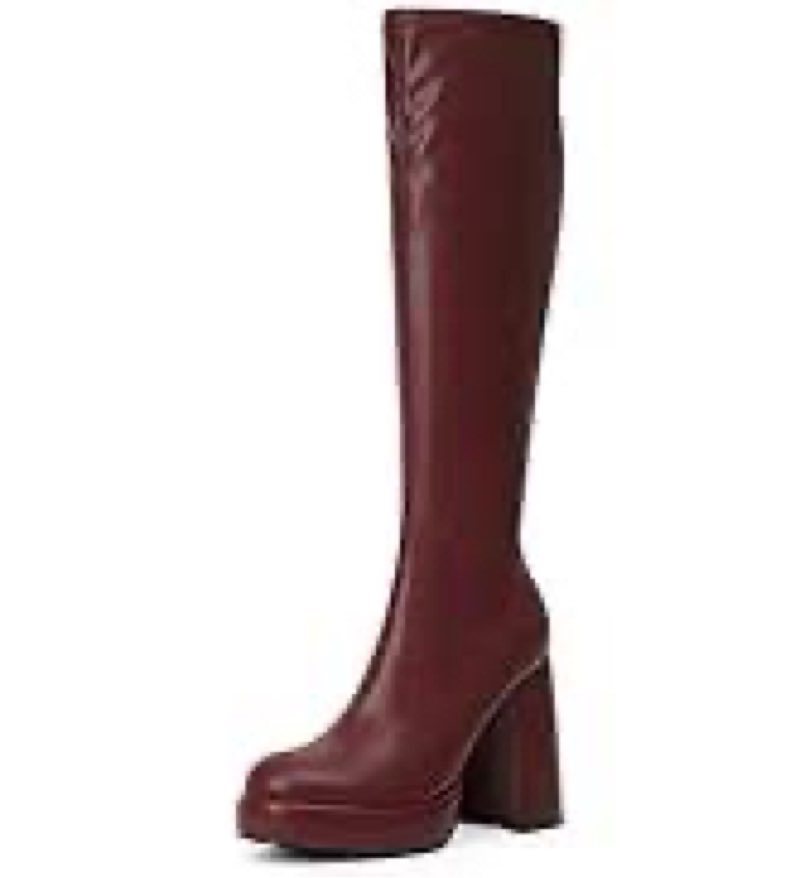 Modatope Burgundy Knee High Boots Women Chunky Heel Square Toe Long Boots for Women High Heel Side Z