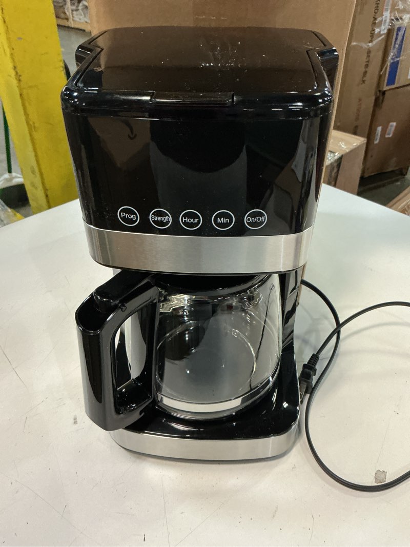 Condition photo showing Good Condition for Amazon Basics Programmable 12 Cup Drip Coffee Maker, Coffee Machine with Glass Coffee Pot (1.9 Qt), Auto Shut-off, Touch Screen, Auto Pause, Removable Filter Basket, Black & Silver