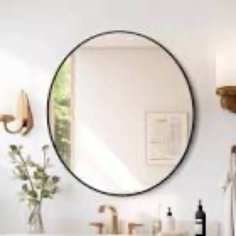 garvee 2024 new 20 inch round mirror, hd eco-friendly bathroom mirror, metal framed circle mirror, modern wall mirror for bathroom, living room, vanity, easy to install, matte black
