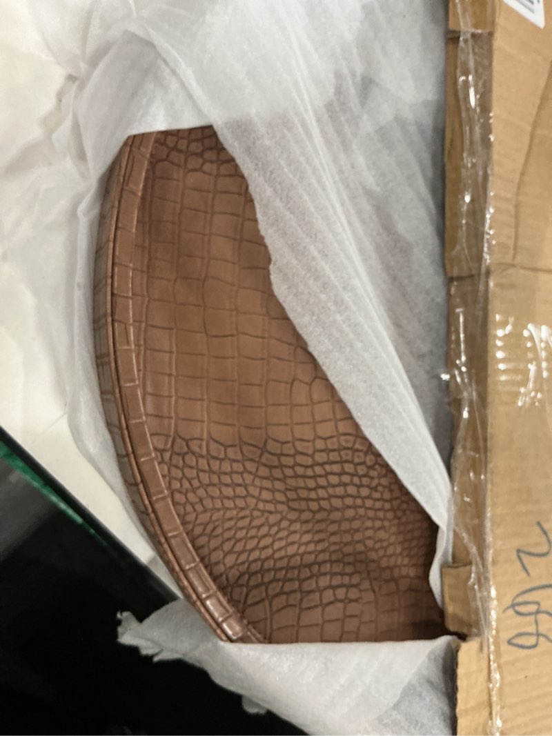 Condition photo showing New/Like New for hofferruffer faux leather round serving tray, vegan croco leather decorative tray, food tray for storage drinks, snack & cosmetics, antique brown, dia.12'' x 1.6''