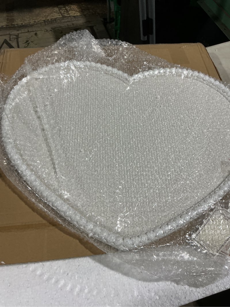 Condition photo showing Good Condition for large heart cork bulletin board with linen, 24x19 inch white wood frame cute picture pin board, decorative vision board for home office, study, bedroom and dormitory