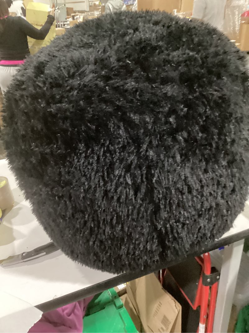 Condition photo showing As Is for HIGOGOGO Round Stuffed Pouf Ottoman, Long Faux Fur Poufs with Foam Chunk Filling, Fluffy and Furry Pouf Foot Stool Storage Ottoman, 20 X 15 Floor Poufs Foot Rest for Living Room, Black 20INCH Black