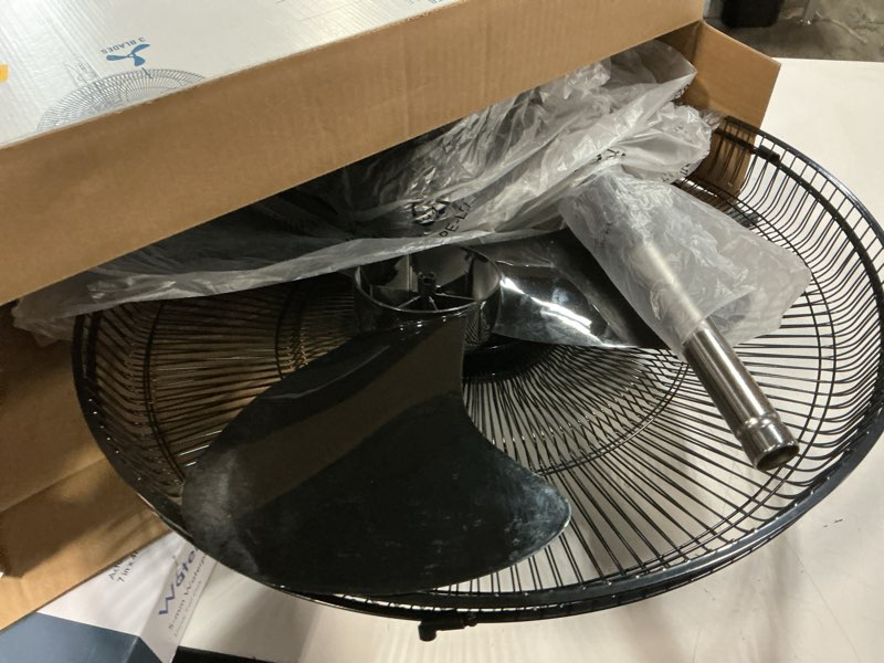 Condition photo showing As Is for Optimus 18" Black Oscillating Stand Fan with Remote Control