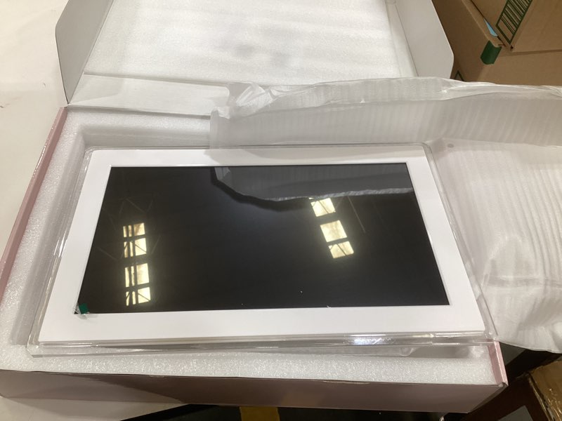 Condition photo showing As Is for digital calendar wall touch screen, 15.6 inch smart wall-mounted hd electronic family calendar & chore chart with meal planner, built-in digital photo frame, includes desk stand & refills (white)