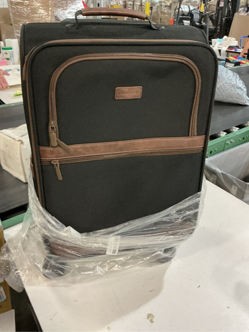 Condition photo showing Good Condition for lovevook carry on luggage 22x14x9 airline approved,20 inch suitcases with spinner wheels,softside carry-on suitcase with tsa lock for men women business trip weekender travel,black&brown black&brown 22 inch
