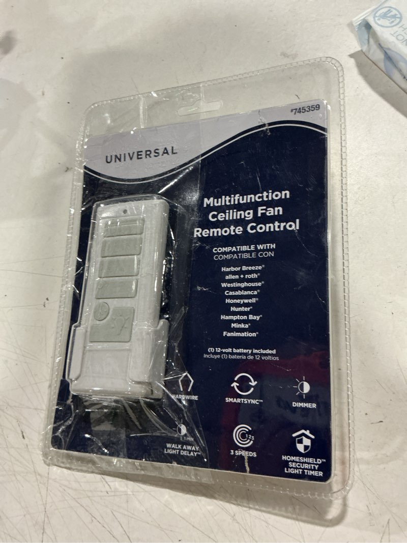 Condition photo showing As Is for harbor breeze universal 4.72-in 3-speed 3-setting white plastic indoor/outdoor angle mount capable handheld ceiling fan remote with receiver included