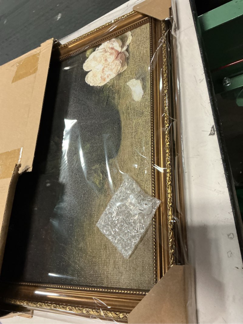 Condition photo showing Good Condition for astrdecor vintage floral wall art, gold framed canvas wall art moody dark roses painting, vintage flower art print for kitchen bedroom bathroom wall decor, french country decor - 16" x 24" 24"l x 16"w dark roses