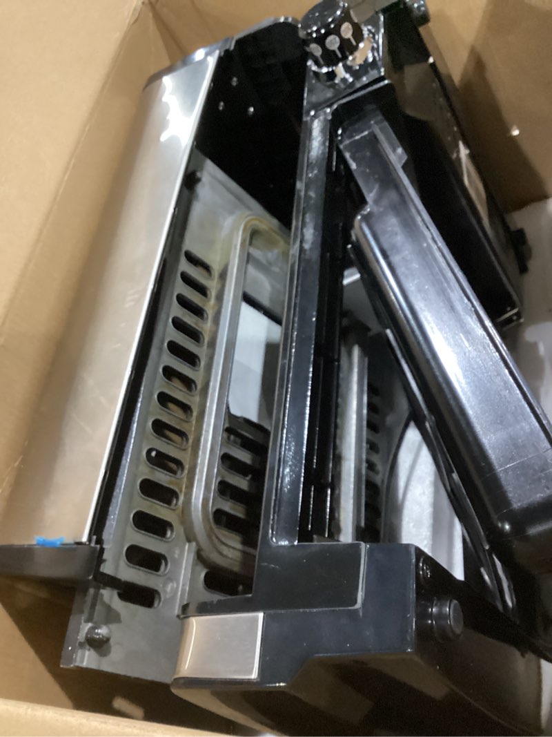 Condition photo showing As Is for hamilton beach electric indoor searing grill with viewing window & adjustable temperature control to 450f, 118 sq. in. surface serves 6, pfas-free removable nonstick grate, stainless steel stainless steel viewing window