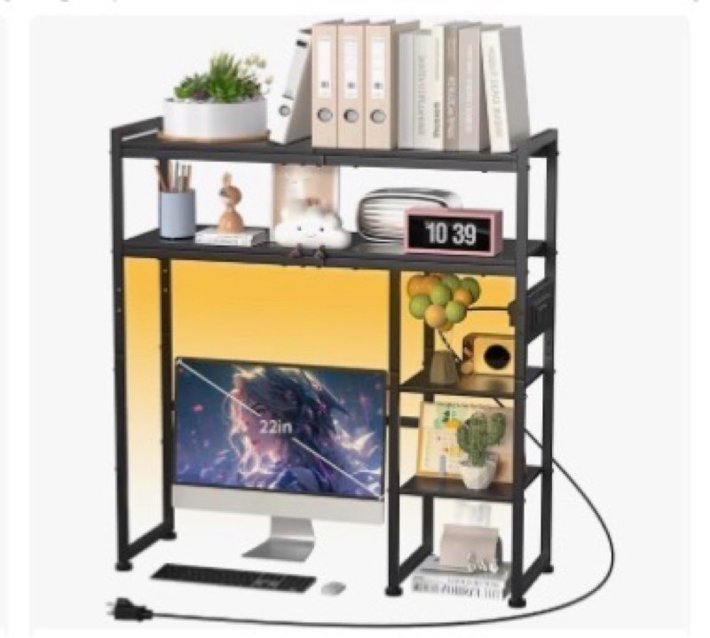 Aetheris Desktop Organizer Shelf, 30" Wooden Office Storage Rack with Outlets, Display Shelf Rack wi