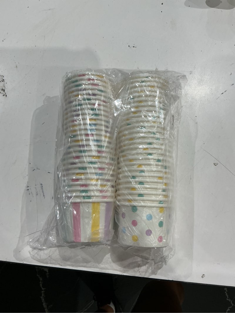Condition photo showing Good Condition for winoo design small ice cream cups disposable - 50 pk - paper ice cream cups 4 oz mini sundae bowls treat cups containers (2 assorted designs 4oz cups)