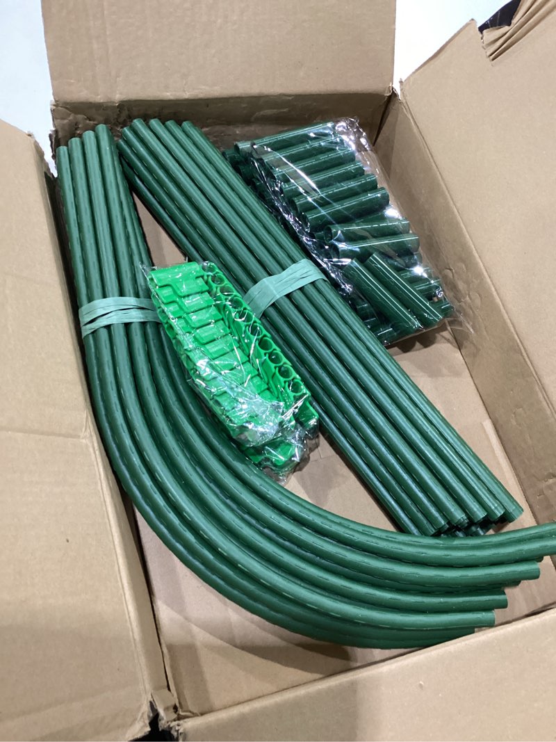 Condition photo showing New/Like New for 10 sets greenhouse hoops grow tunnel-41.3" w x 31.5" h with 30 pcs clamps,diy garden hoop plastic rustproof support frame garden hoop stakes for plants fruits vegetables raised garden beds row cover