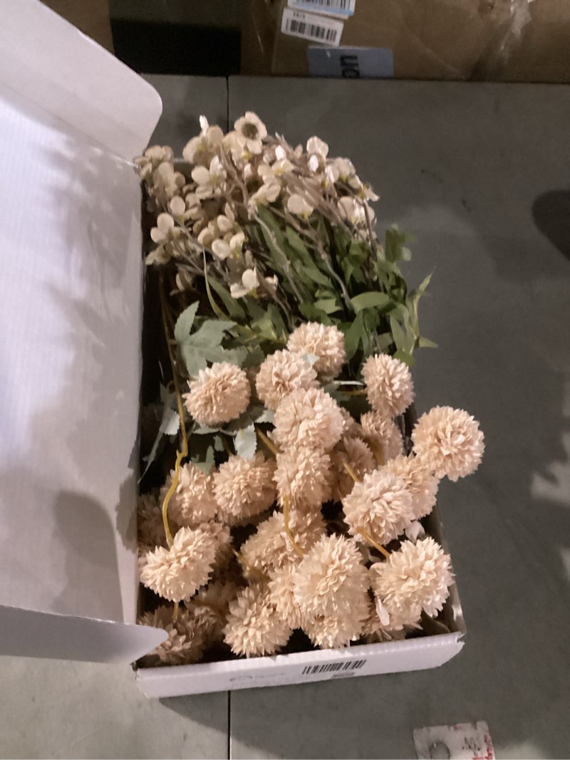 Condition photo showing Good Condition for Beige Silk Flower Arrangements Home Decor, Large Floral Centerpieces For Tables, 22 Long Stems Fake Mums + Eucalyptus + Wild Flowers in Bulk, Artificial Flowers Coffee Dining Table, Faux Mums Flowers Beige Wax+kiku