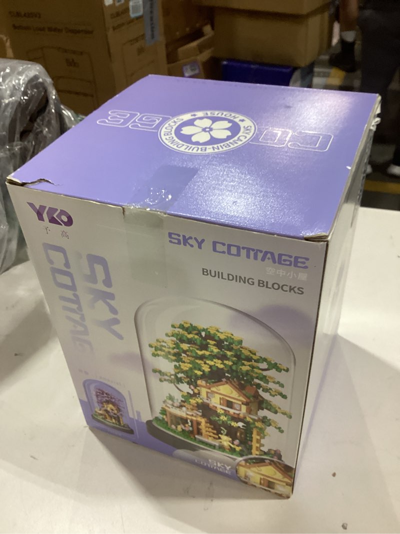 Condition photo showing Good Condition for cherry blossom bonsai tree house diy building flowers set for adults,2680pcs challenging mini brick house model kit with led lights, purple & yellow sakura flowers, includes dust cover for display
