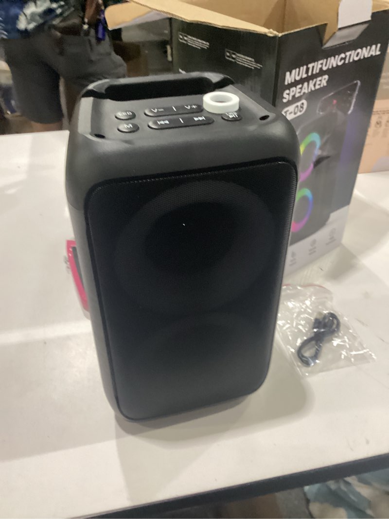 Condition photo showing New/Like New for bluetooth speaker?portable party speaker with colorful lights?wireless speaker with hd loud,surround sound systems support tws/aux/usb/tf card ideal for party,home,outdoor camping medium medium