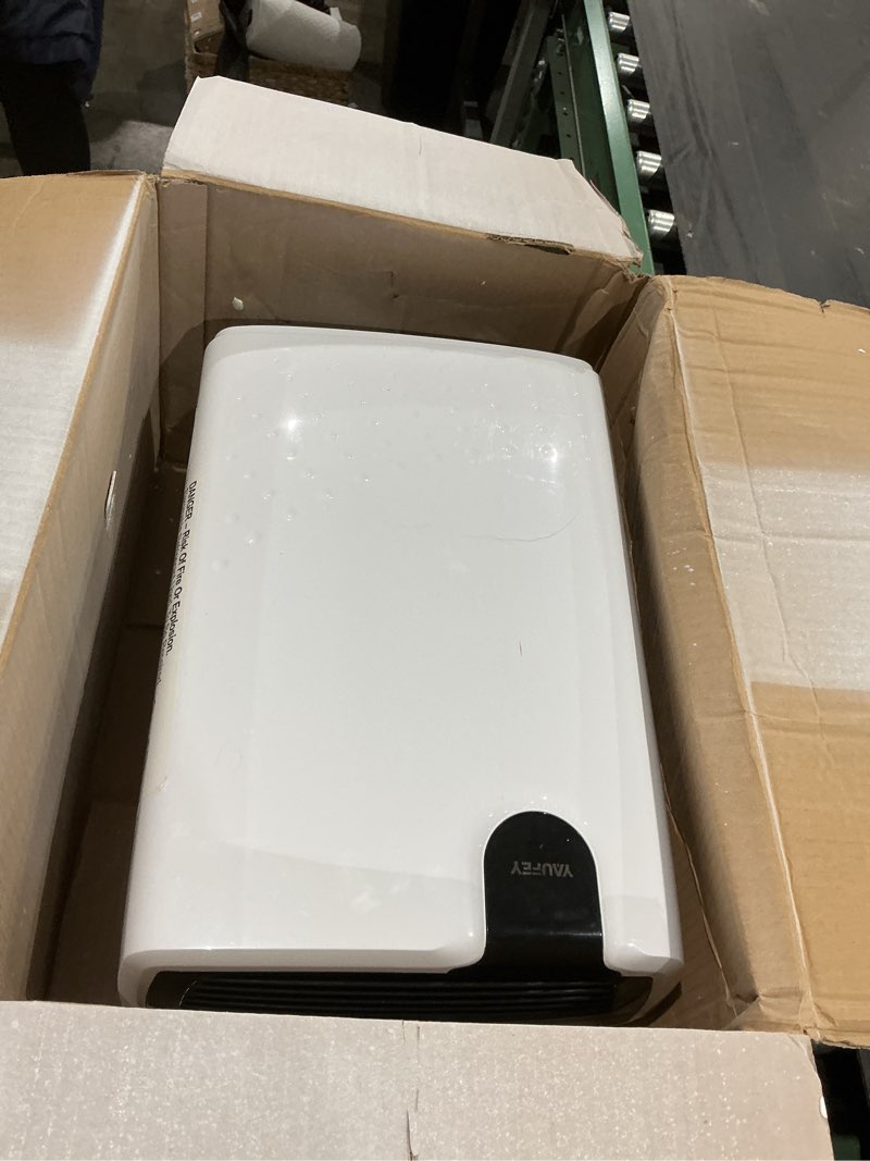 Condition photo showing As Is for yaufey 2500 sq. ft dehumidifier for home and basements with auto or manual drainage, 0.48 gallon water tank capacity -low noise and 24 hr timer 32.7 pints