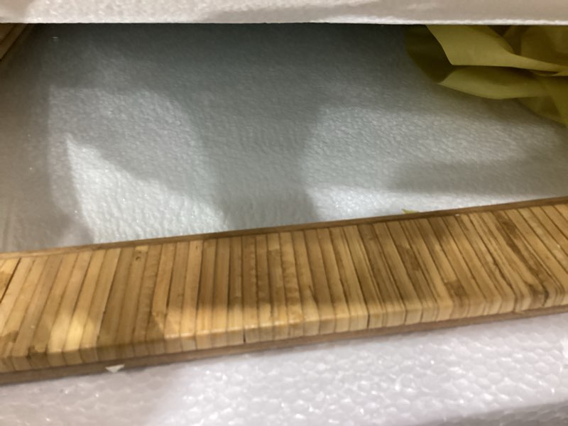 Condition photo showing Good Condition for rattan rectangular mirror 24x36, boho decorative wall mirror for bathroom, farmhouse vanity mirror for nursery, bedroom, living room decor, nursery & children's room rectangular 36"l x 24"w