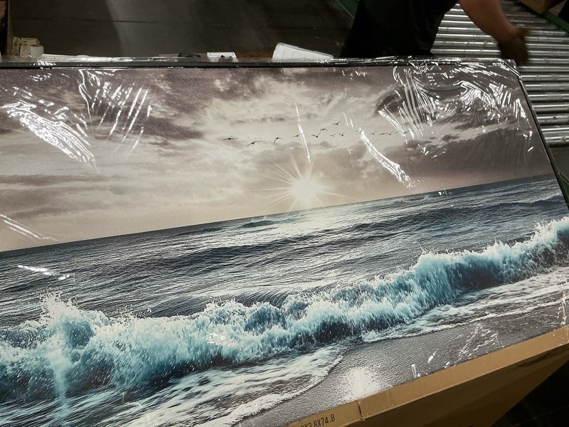 Condition photo showing Good Condition for keliyuan large canvas wall art for living room wall decor for bedroom office decorations beach wave scenery pictures artwork for modern stretched and framed beach posters home decoration 30"x60" 60"l x 30"w beach and waves scenery black framed