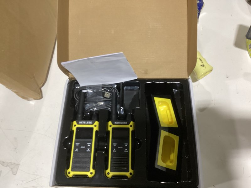 Condition photo showing New/Like New for ketelese t3f ip67 waterproof walkie talkies, frs two way radio with earpiece, triple proof, three charging options, usb/type c radio, noaa, vox (2 pack), black/yellow yellow-2pack