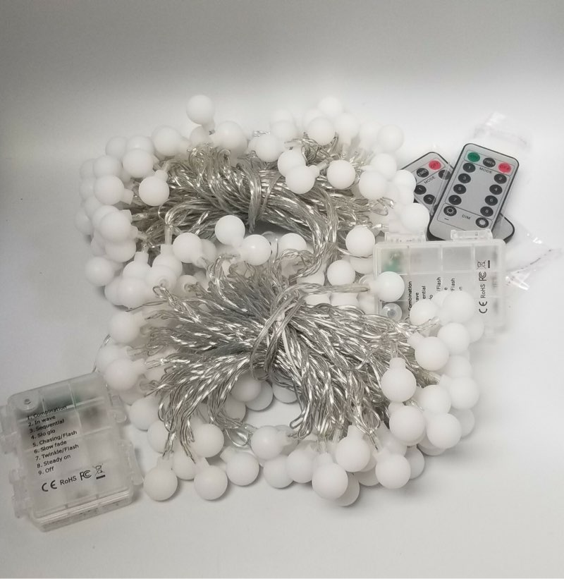 (( missing control))Set of Two Globe String Lights White Warm Glow Battery Remote 49ft Waterproof