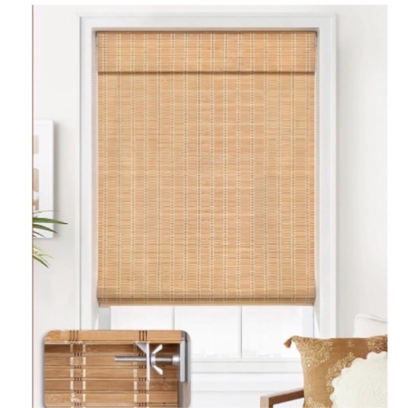 LazBlinds No Tools No Drill Cordless Bamboo Roman Shades, Light Filtering Window Treatment, Roll Up 
