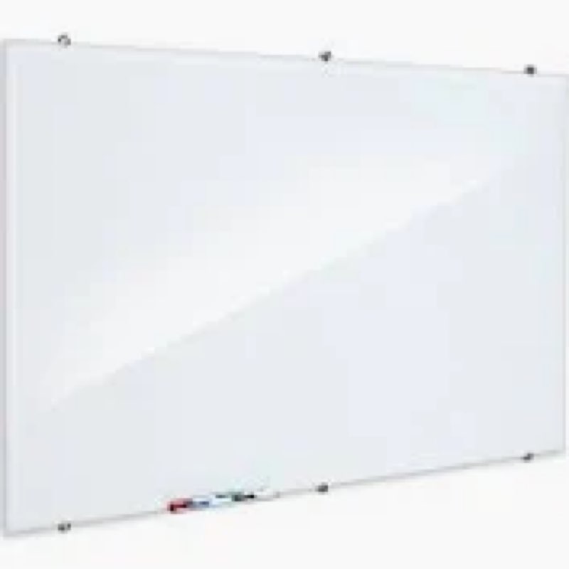 maxgear glass white board 60x40 inches, wall mounted magnetic glass dry erase board, large frameless
