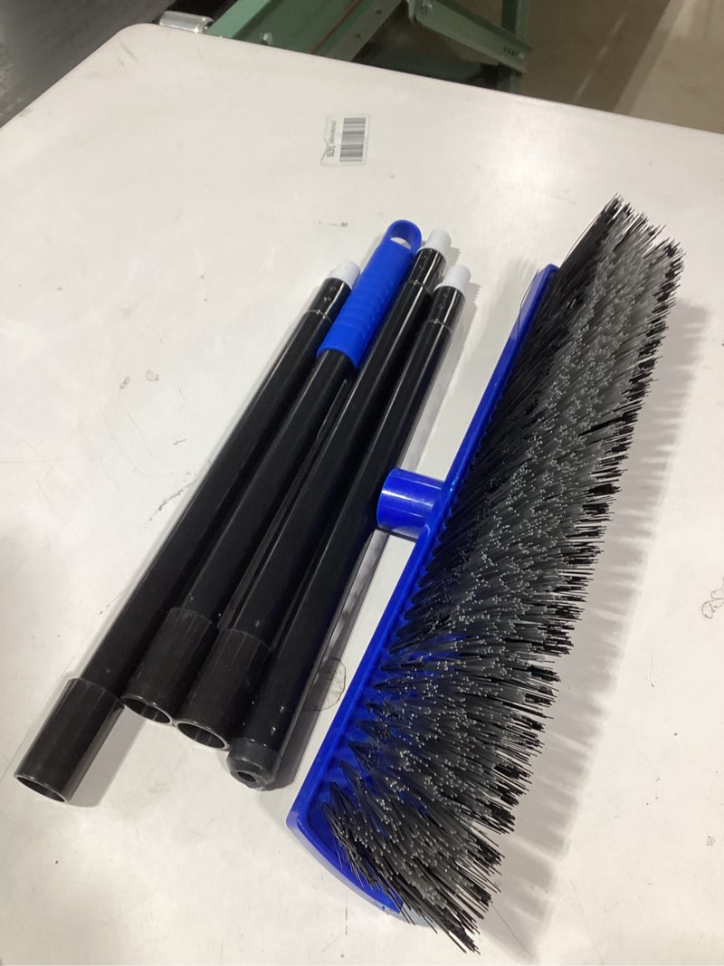 Condition photo showing Good Condition for 16 Inch Push Broom Outdoor 2 in 1 with Rubber Squeegee and Stiff Bristle Deck Brush 58" Long Handle for Deck Patio Garage Warehouse Driveway Concrete Floor Cleaning Scrubbing(Blue)