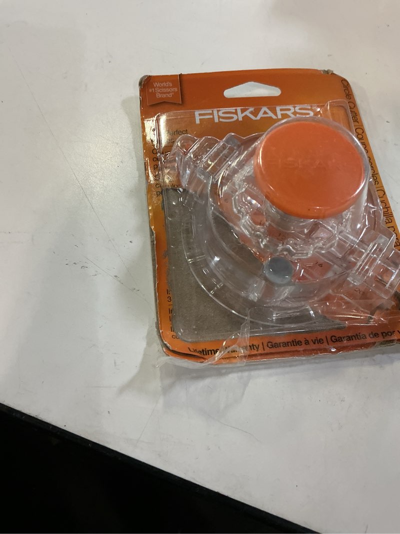 Condition photo showing New/Like New for fiskars circle cutter with 3 replacement blades - 1" to 8 cut length - arts and crafts paper cutter - clear/orange