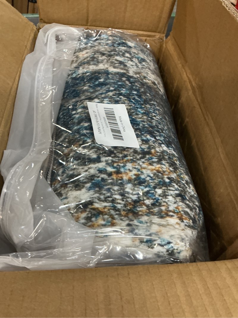 Condition photo showing New/Like New for art&tuft washable rugs 8x10, anti-slip backing abstract 8x10 area rugs, stain resistant rugs for living room, foldable machine washable area rugs (8'x10', navy) navy 8' x 10' (rectangular)