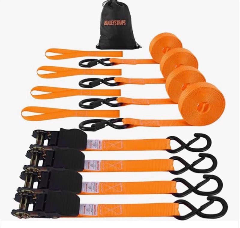 1" x20FT Extra Long Ratchet Straps with S-Hooks & Soft Loops (4-Pack) - 1,750lb Heavy Duty Tie Downs