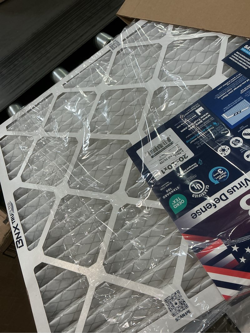 Condition photo showing As Is for BNX TruFilter 20x20x1 MERV 13 (4-Pack) AC Furnace Air Filter - MADE IN USA - Electrostatic Pleated Air Conditioner HVAC AC Furnace Filters - Removes Pollen, Mold, Bacteria, Smoke MERV 13 20x20x1 4-Pack