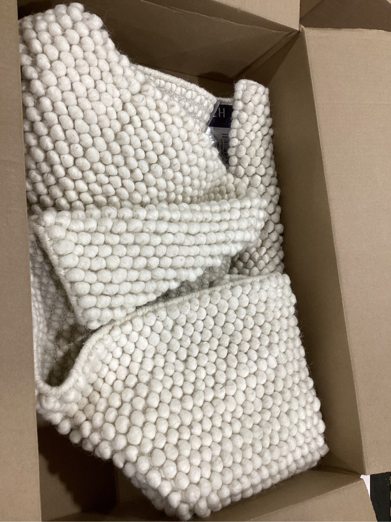 Condition photo showing As Is for ynm chunky throw blanket, medium-weight, hand knitted, skin friendly, ventilated and breathable, machine washable, home décor piece for couch, sofa and bed (white, 40x50 inch) 40 x 50 inch white