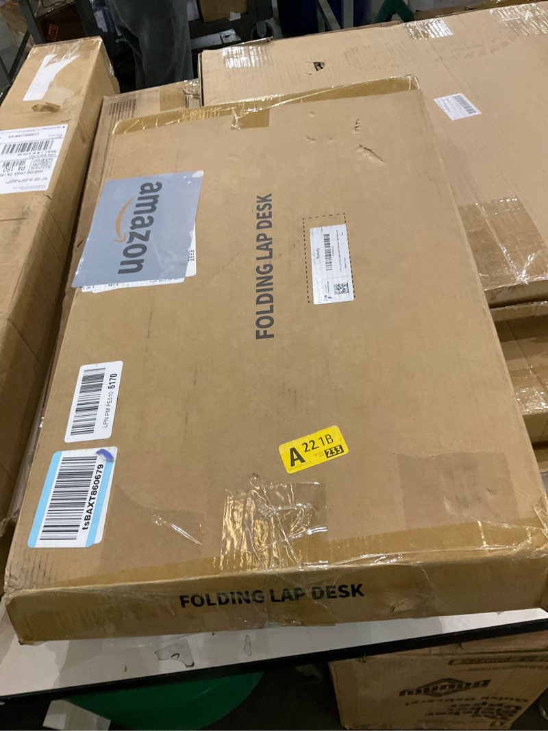 Condition photo showing As Is for Ruxury Folding Lap Desk Laptop Stand Bed Desk Table Tray, Breakfast Serving Tray, Portable & Lightweight Mini Table for Sofa Couch Floor - Black Black Large