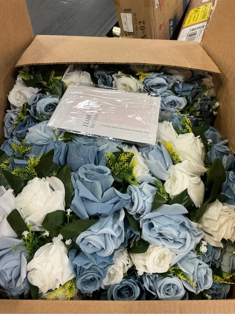 Condition photo showing Good Condition for yunlly 12 pcs rose candle rings with flameless candles sets, artificial flower eucalyptus wedding centerpiece 3 inch pillar candleholders wreaths for wedding party mother's day (blue) blue 12
