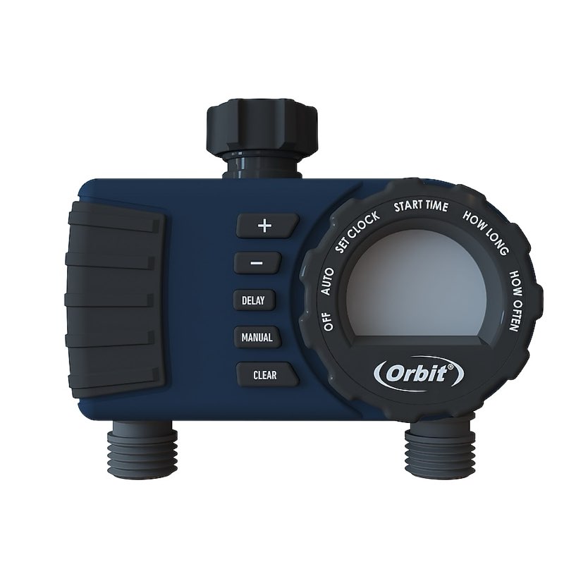 Orbit 2 Output Port Stationary Digital Hose End Timer in Blue