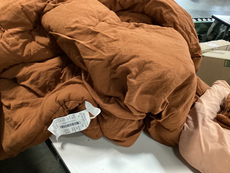 Condition photo showing As Is for WRENSONGE Full Size Comforter Sets- 7 Pieces Soft Terracotta Bed in a Bag with Fitted Sheet, Flat Sheet, 2 Pillow Shams, 2 Pillowcases, Warm Bedding Sets for All Season Terracotta 7Pcs-Full(80"*90")