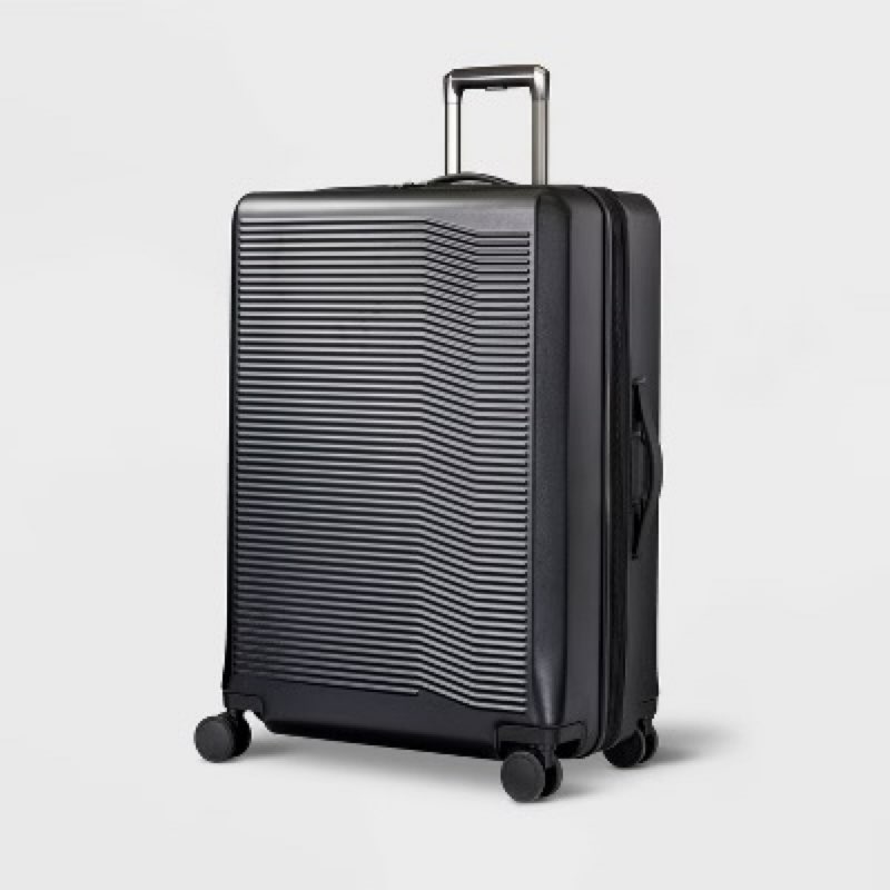 signature hardside large checked spinner suitcase matte black - open story™: tsa locks