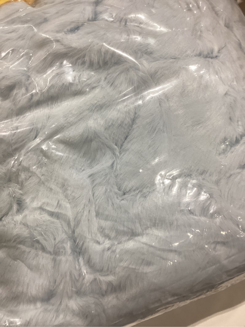 Condition photo showing As Is for smoofy light blue throw blanket for couch – ultra soft cozy plush fluffy blanket with faux rabbit fur, fuzzy lightweight fleece for sofa, bed & office, gift for women, home room decor throw 50"x 60" light blue throw(50" x 60")