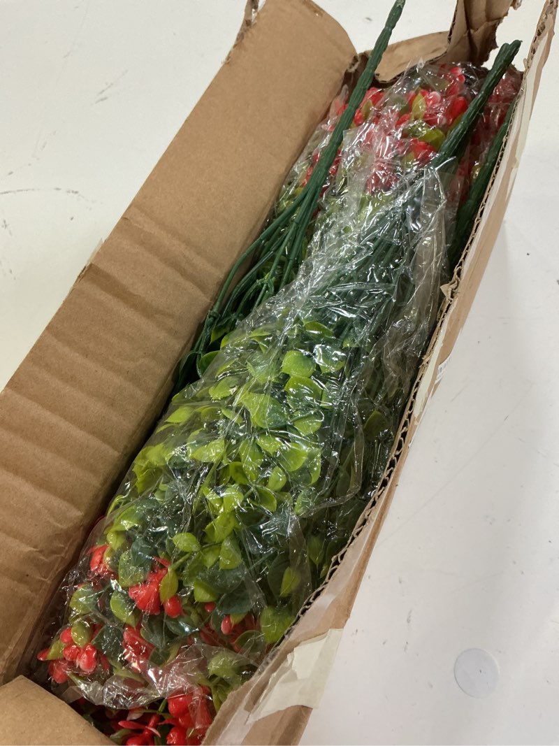 Condition photo showing Good Condition for grunyia 10 bundles artificial fake flowers, faux outdoor plastic plants uv resistant shrubs outside indoor decorations (red-eucalyptus)