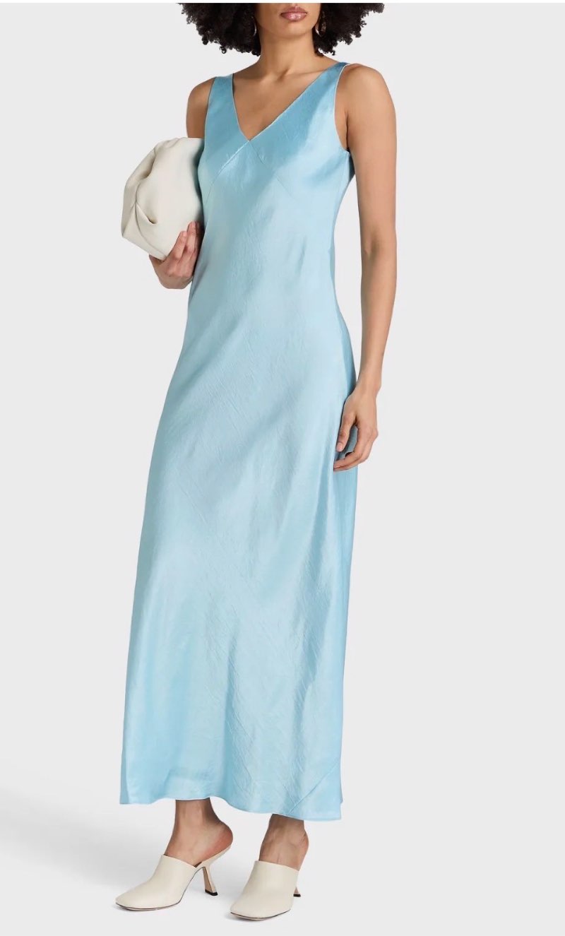 Vince Womens V-NK Maxi Slip Dress, LT Lagoon, XX-Small