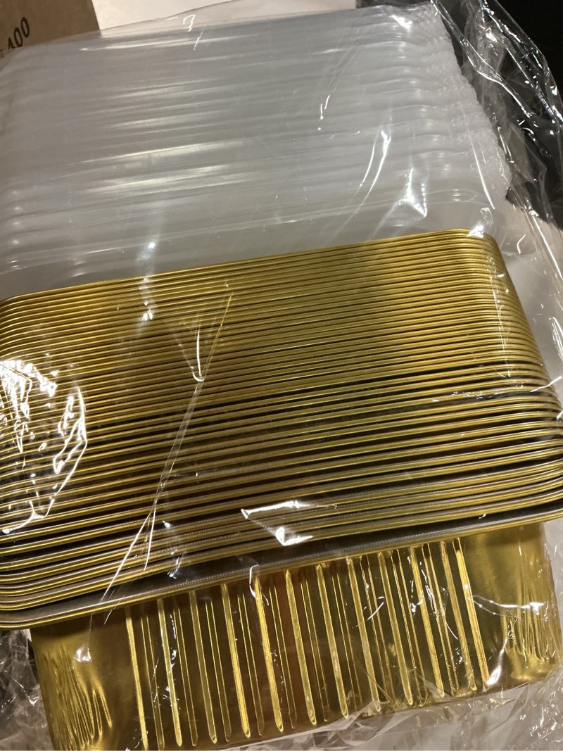 Condition photo showing New/Like New for 40 pack 3 lb aluminum foil pans with lids heavy duty, 48 ounce 8.7"×6.6"×2.4" aluminum food containers with lids, disposable tin foil pans for baking, meal prep, freezer, heating and takeout 8.7"×6.6"×2.4"(40pack - w/ lids)
