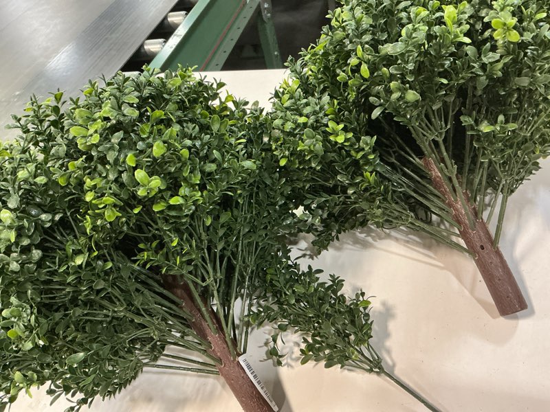 Condition photo showing As Is for 24" Artificial Boxwood Topiary Ball Tree Set of 2, UV & Fade Resistant Faux Evergreen Shrubs, Fake Plants for Indoor Outdoor Front Porch Garden Decoration Boxwood 2