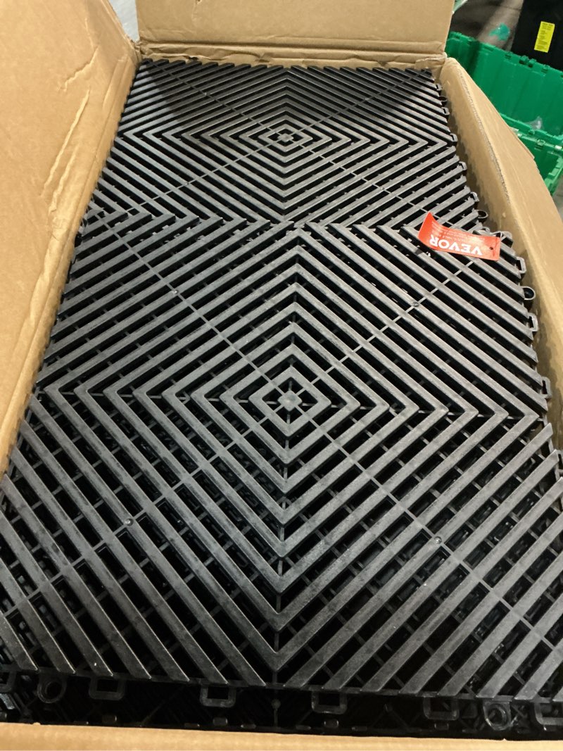 Condition photo showing Good Condition for vevor interlocking tile 50pcs black, drainage tiles 12" x 12" splicing, soft pvc interlocking drainage floor tiles, non-slip drainage holes for restroom, bathroom, kitchen, pool, wet areas