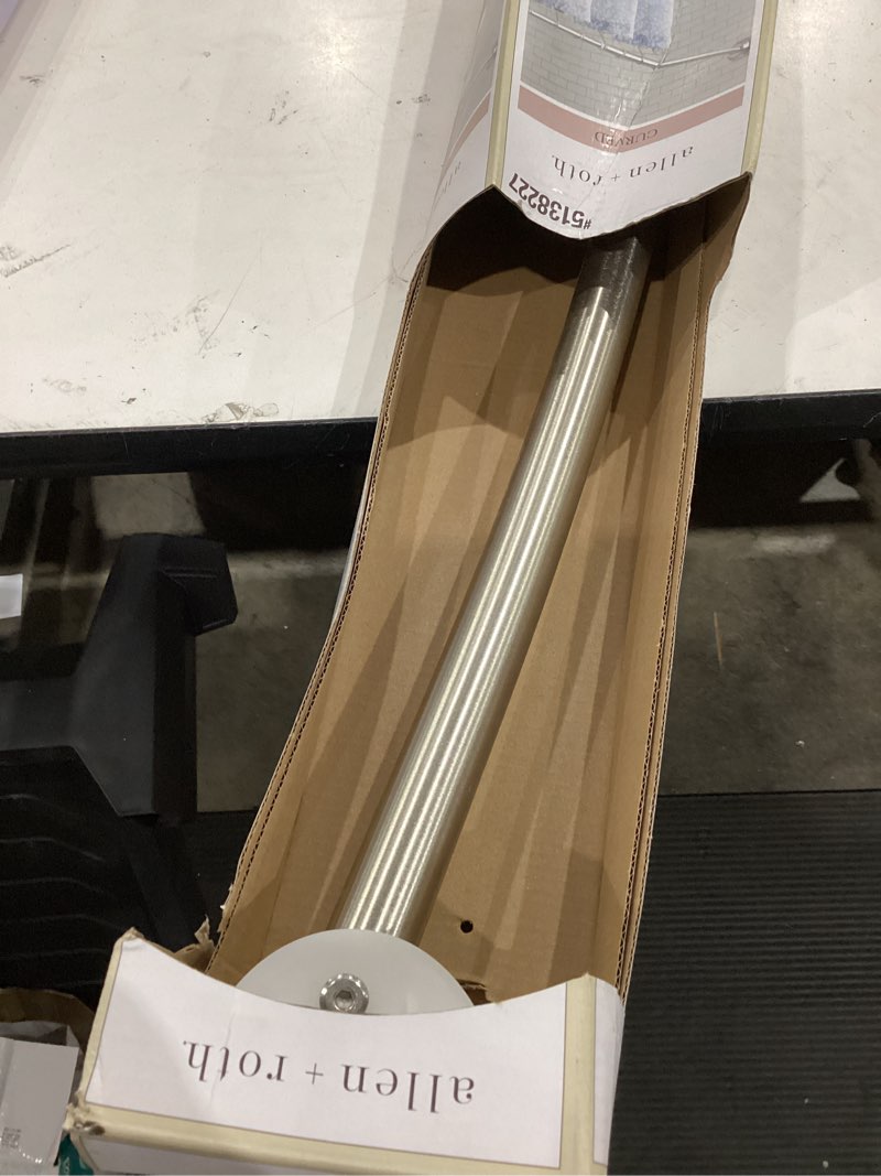 Condition photo showing As Is for allen + roth 44-in to 72-in brushed nickel fixed or tension single curve adjustable shower curtain rod