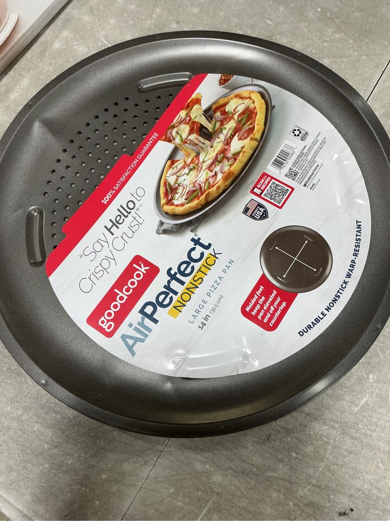 Condition photo showing Good Condition for GoodCook AirPerfect 14" Insulated Nonstick Carbon Steel Pizza Pan with Cutting Guides, Perforated Nonstick Pizza Pan
