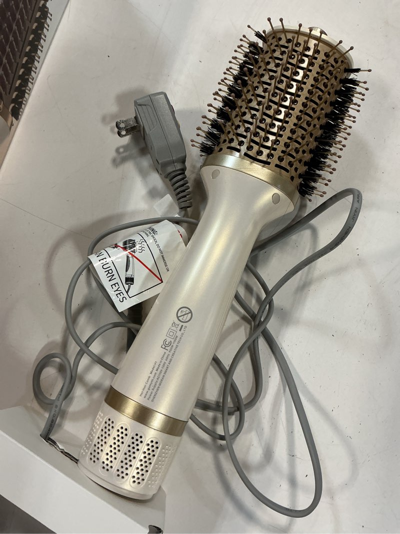 Condition photo showing As Is for Upgraded 2-in-1 Blow Dryer Brush with Heated Comb - Volumizer Hair Dryer Brush for Hair Drying & Styling, Salon Blowouts, Frizz-Free Shiny Hair, Reduced Heat Damage, Suitable for All Hair Types White