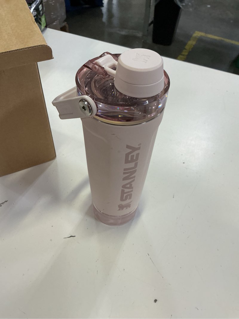 Condition photo showing As Is for stanley 20 fl oz stainless steel activate shaker bottle - rose quartz