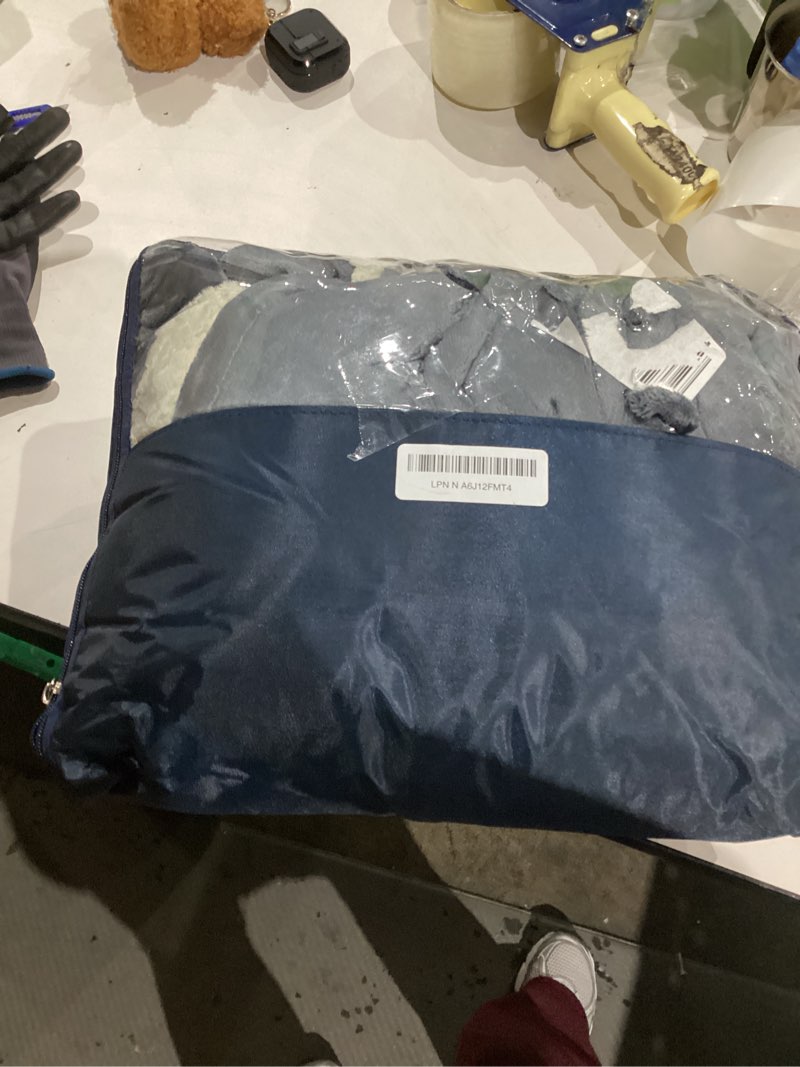 Condition photo showing As Is for 12v heated blankets battery operated,cordless heating blanket wearable shawl,portable electric wrap poncho blanket hoodie,15000mah sherpa heated throw blanket 3 heat sets for car,indoor,camping,picnic monet gray one size