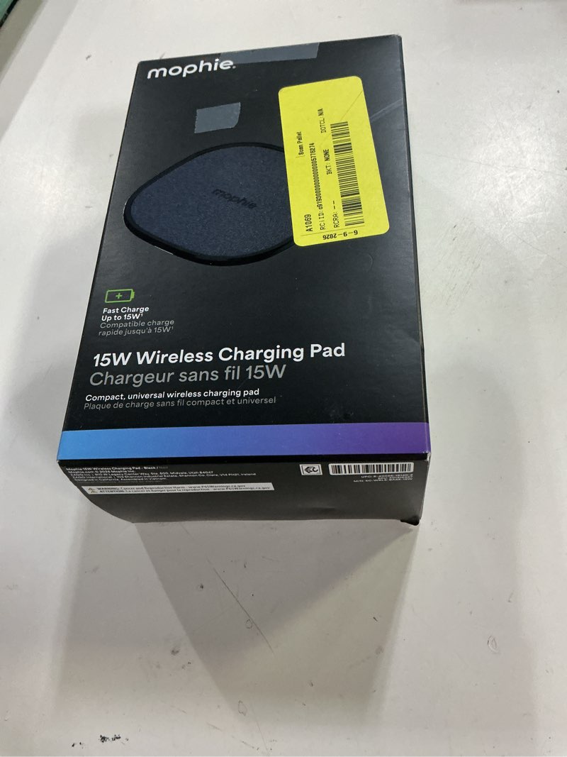 Condition photo showing New/Like New for mophie wireless charging pad 15w wireless charger with ac power adapter included - compatible with iphone, samsung galaxy, note, pixel devices - black